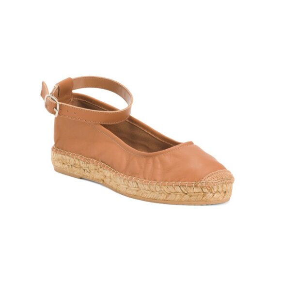 FREE PEOPLE Tan Made In Spain Leather Mason Ballet Espadrille Flats - Picture 1 of 2
